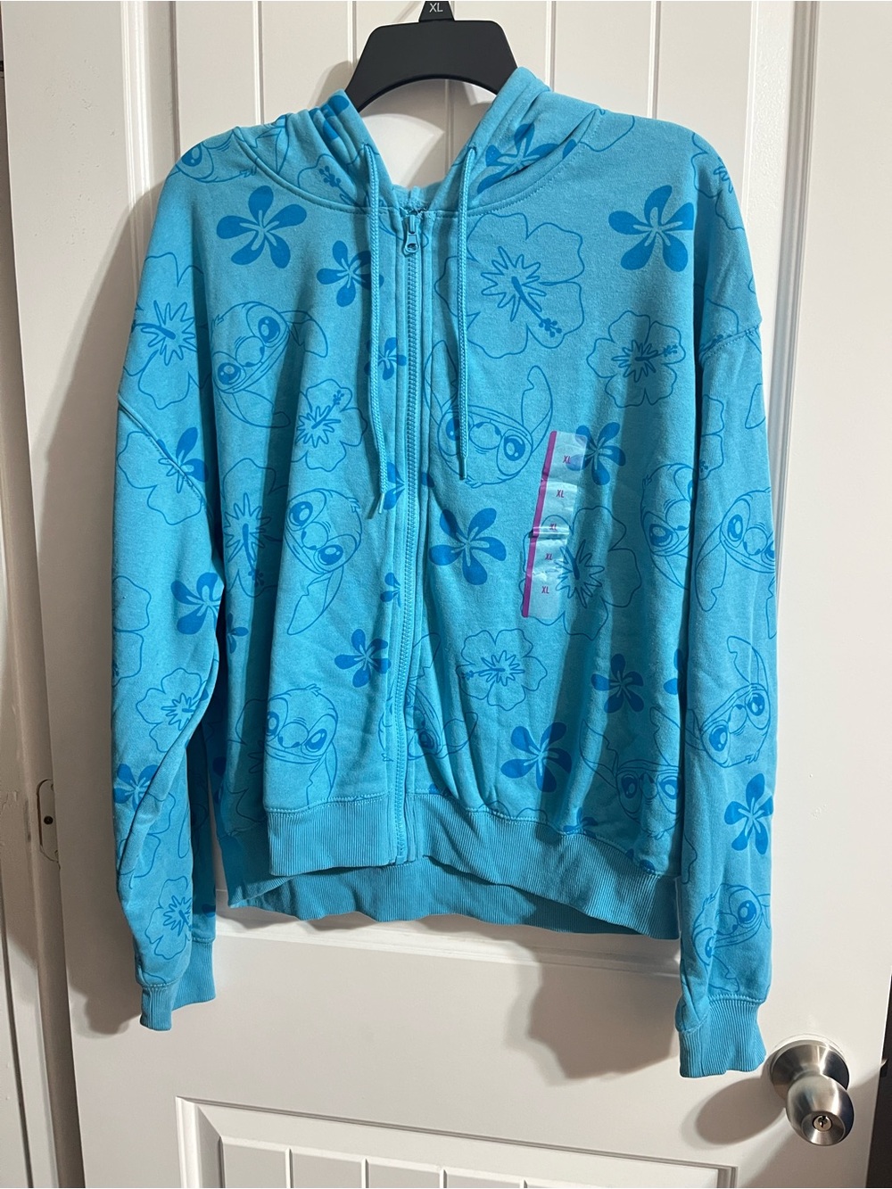 Disney Stitch Blue Floral Hibiscus Full Zip Hoodie XL NWT